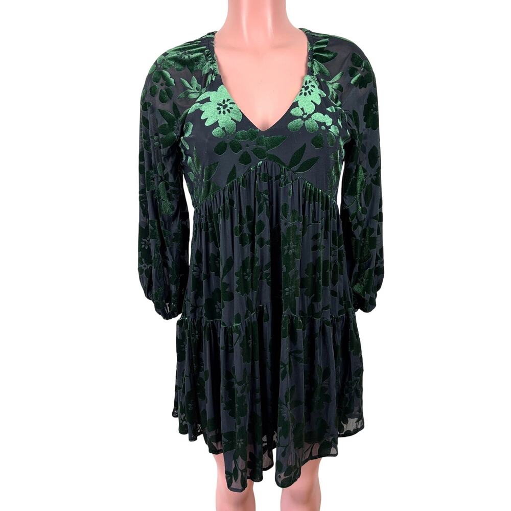 Babydoll Dress Velvet Burnout Sheer Overlay Tiered floral fairy whimsygoth
